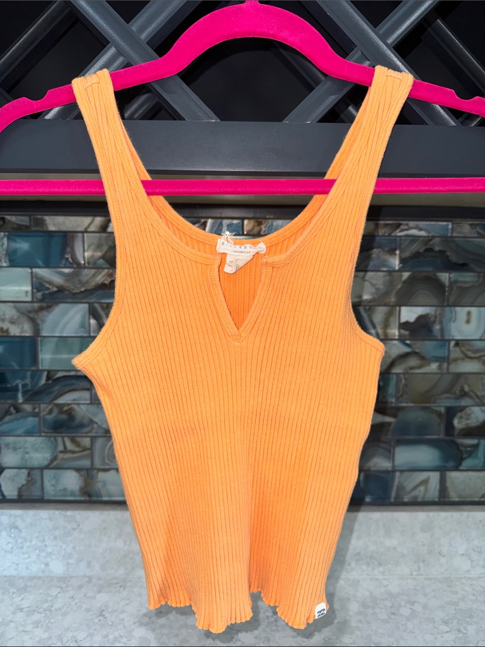 Billabong Orange Ribbed V-Notch Tank Top